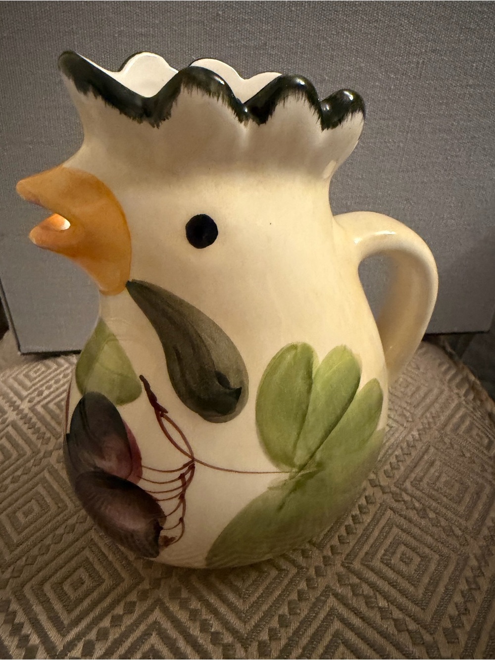 Hand-Painted Ceramic Rooster Pitcher  Toscana Verde Italy